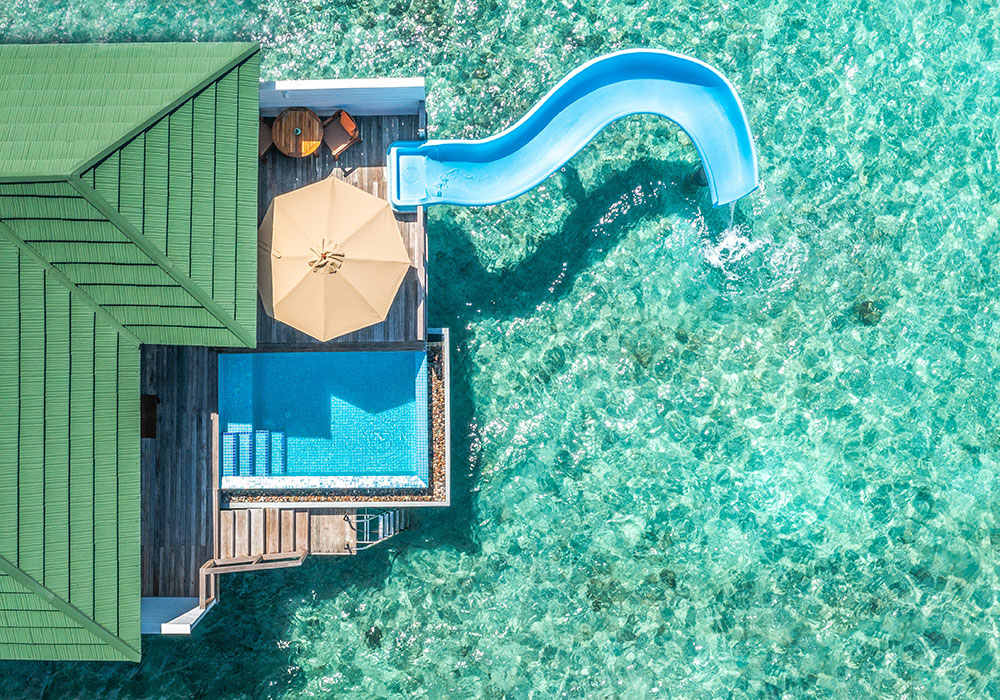 Siyam World - Lagoon Villa med pool och vattenrutschkana. Maldiverna