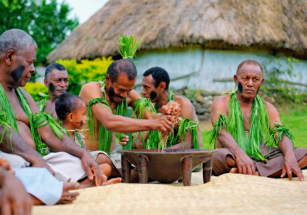 Traditionell kavaceremoni på Fiji.